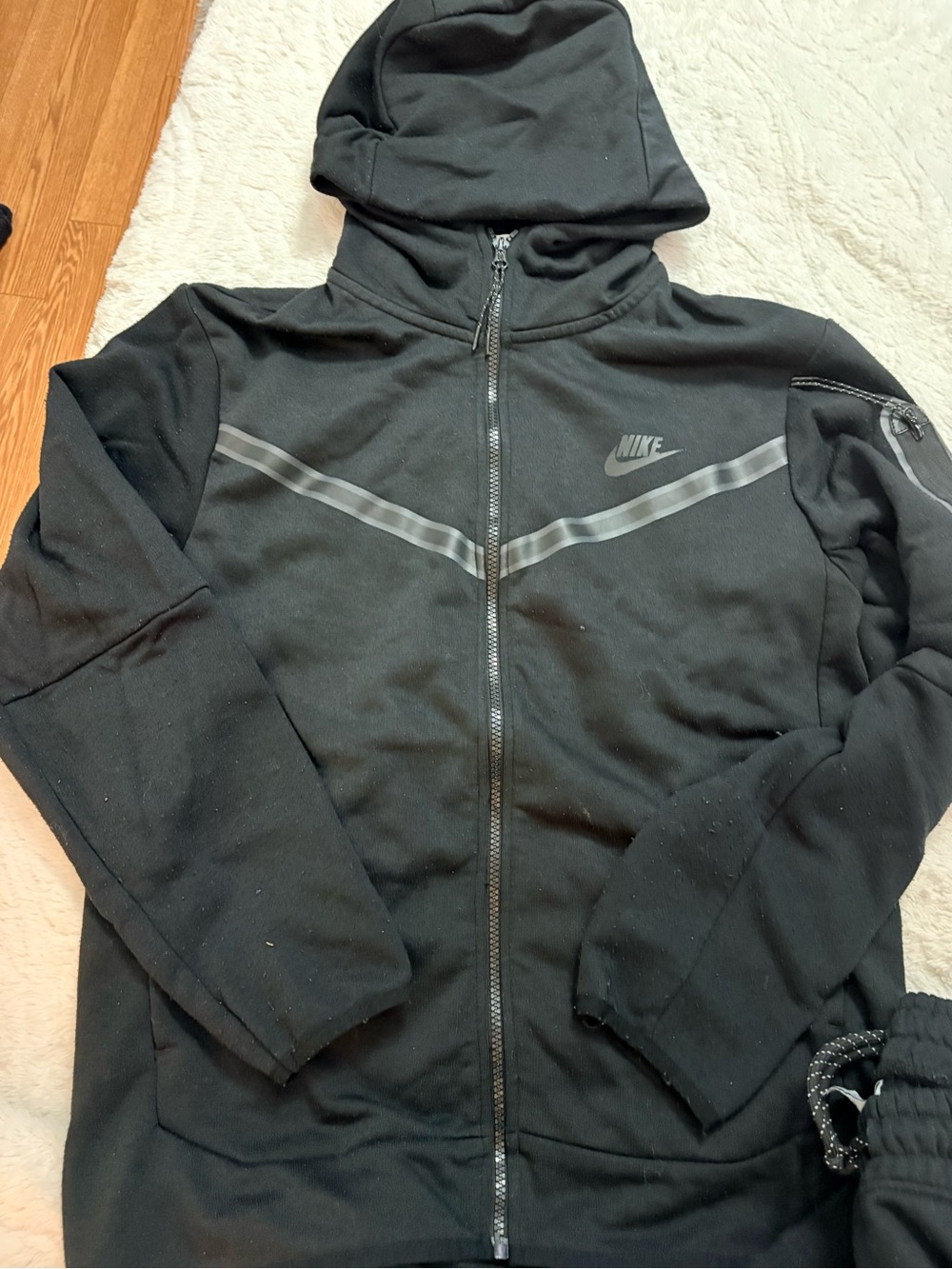 Nike Black Hooded Zip Performance Jacket with Reflective Chevron